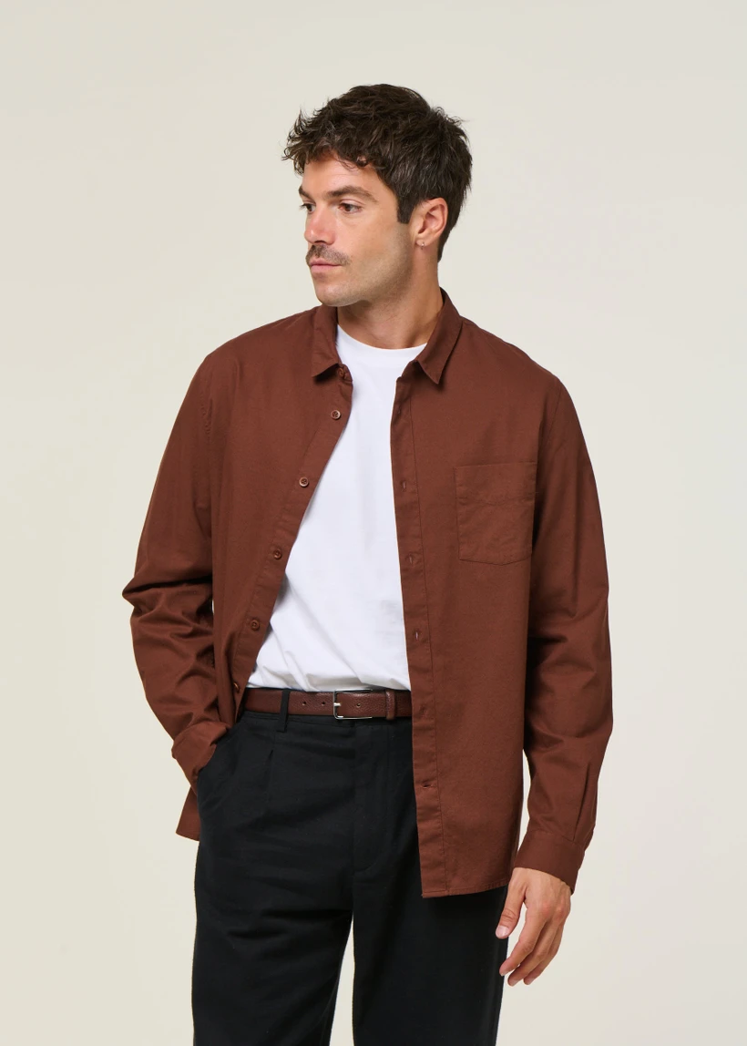 Chemise en coton bio | marron "simon - eco crisp cotton marron" - About Companions