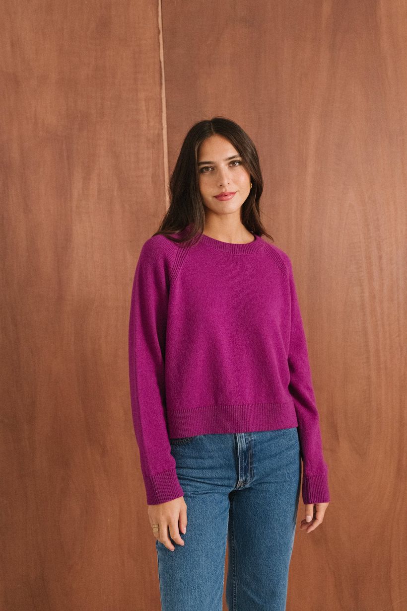 Le pull boxy en laine mérinos recyclée | rose - WeDressFair Essentiels