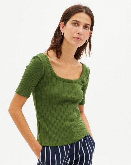T-shirt côtelé vert en tencel et refibra - sunflower green