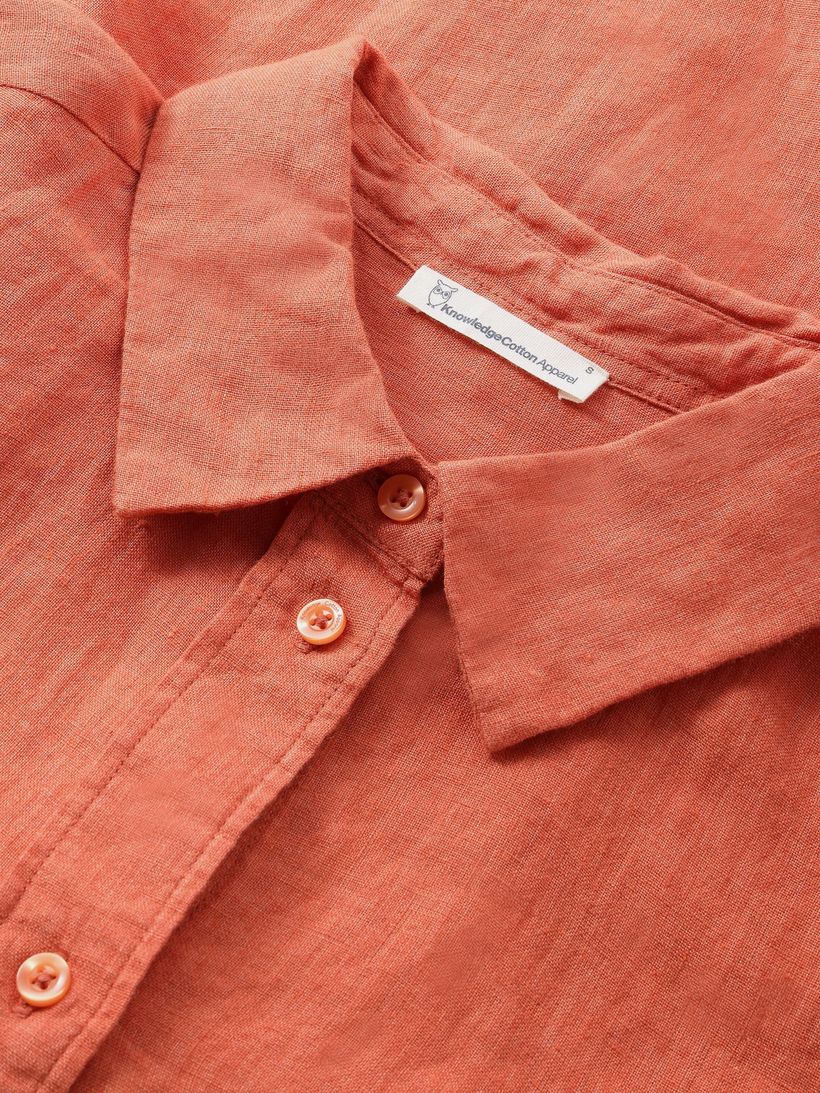 Chemise en lin biologique | rouge "loose linen long sleeved shirt - langoustino" - Knowledge Cotton Apparel