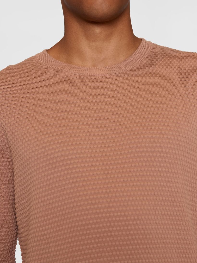 Pull tricoté en coton bio | marron "vagn regular bubble knit crew neck chocolate malt" - Knowledge Cotton Apparel
