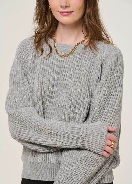 Pull en laine recyclée | gris "cropped knit sweater wool-blend - grey melange" - Rotholz