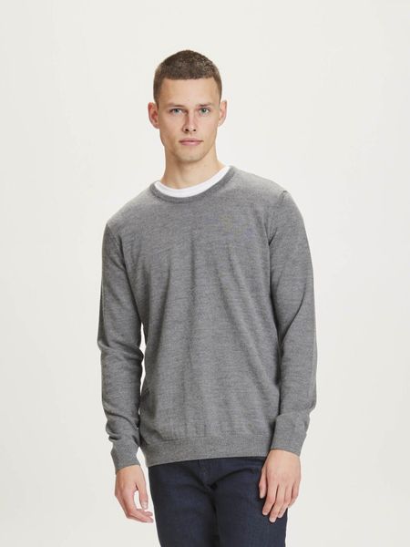 Pull col rond gris en laine mérinos biologique - forrest o-neck