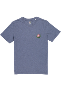 Tee-shirt bleu chine brodé en coton bio - rose - bleu chine