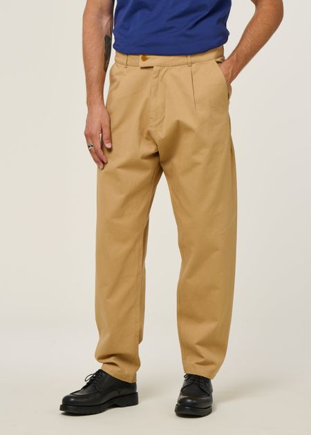 Pantalon large en twill de coton bio | beige "wotan camel" - Thinking Mu