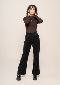 Pantalon flare velours en coton bio | noir "calgary"