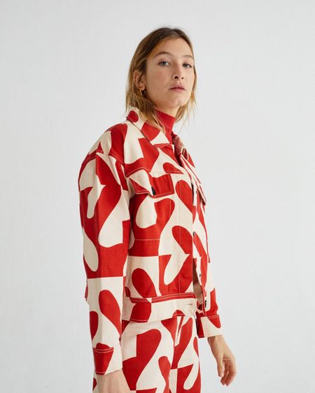 Veste à motifs rouge et blanc en coton bio - turan