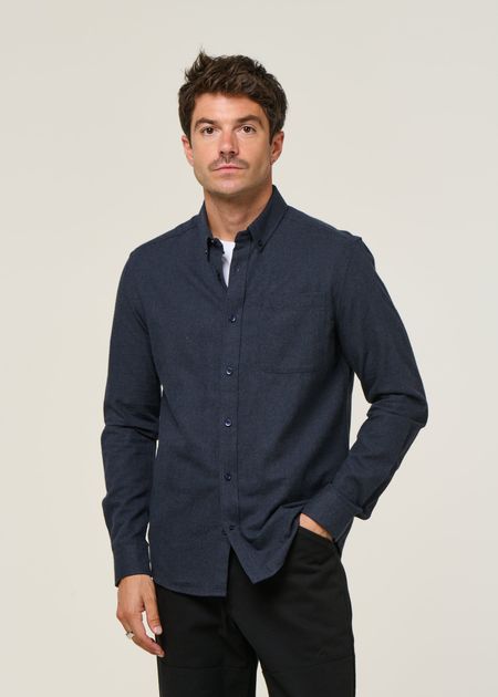 Chemise flanelle en coton bio | marine "regular fit melangé flannel shirt total eclipse"