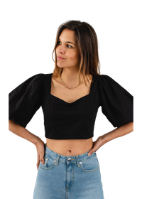 Blouse manches bouffantes noire en coton bio - madalena black