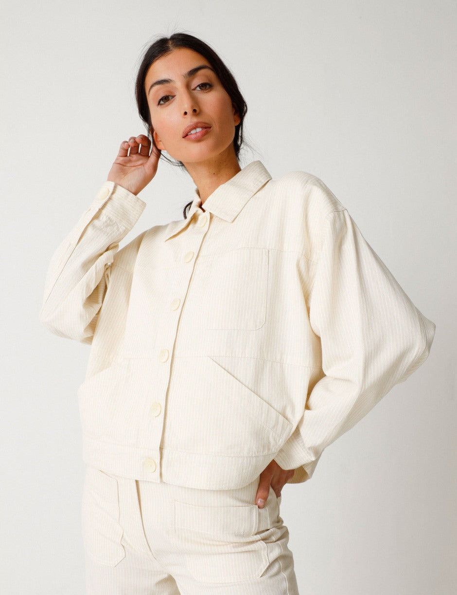 Veste en coton bio | rayé beige et blanc "zohargi lines white" femme - SKFK