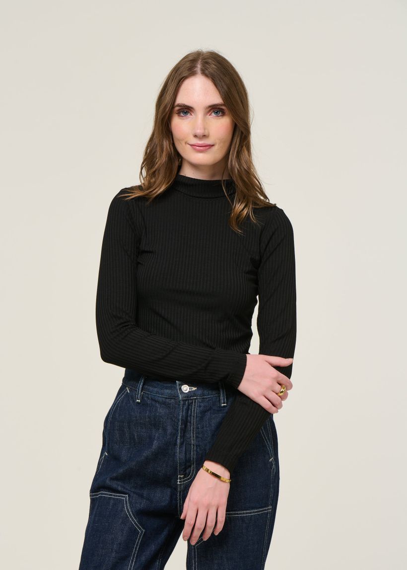Top col roulé côtelé en tencel | noir "mio black" - Jan'n June