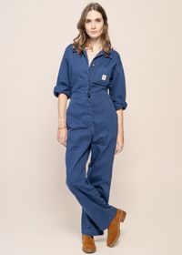 Combinaison worker en coton bio | bleu "ella herringbone boilersuit blue"