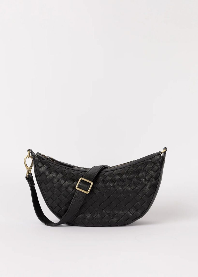 Sac à bandoulière en cuir certifié | noir "leo black woven eather" - O My Bag