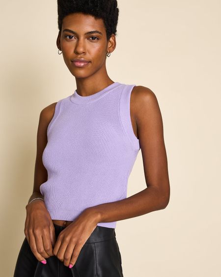 Pull sans manches lilas en maille de coton bio - top garda lavender