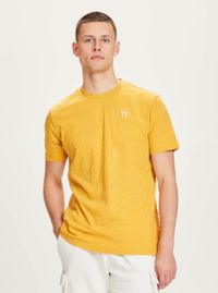 T-shirt jaune brodé palmiers en coton bio - alder slub honey gold