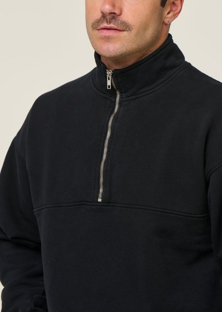 Sweat camionneur col zippé en coton bio | noir "deep black" - Colorful Standard