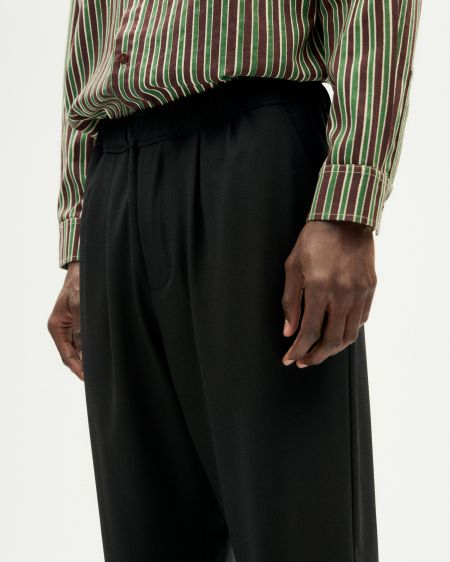 Pantalon droit en laine | noir "black damien pants" - Thinking Mu