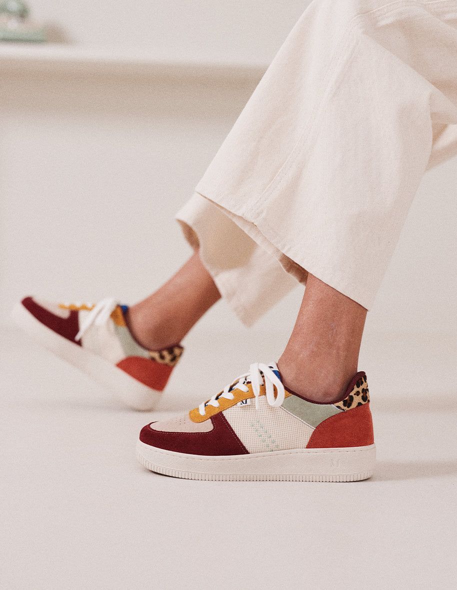 Baskets basses en suède et cuir certifié multicolore 