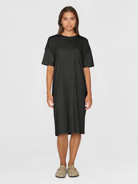 Robe midi en coton bio | noir "loose fit midi boat neck jersey dress black jet"