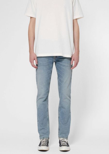 Jean slim en coton bio | bleu délavé "grim tim summer storms"