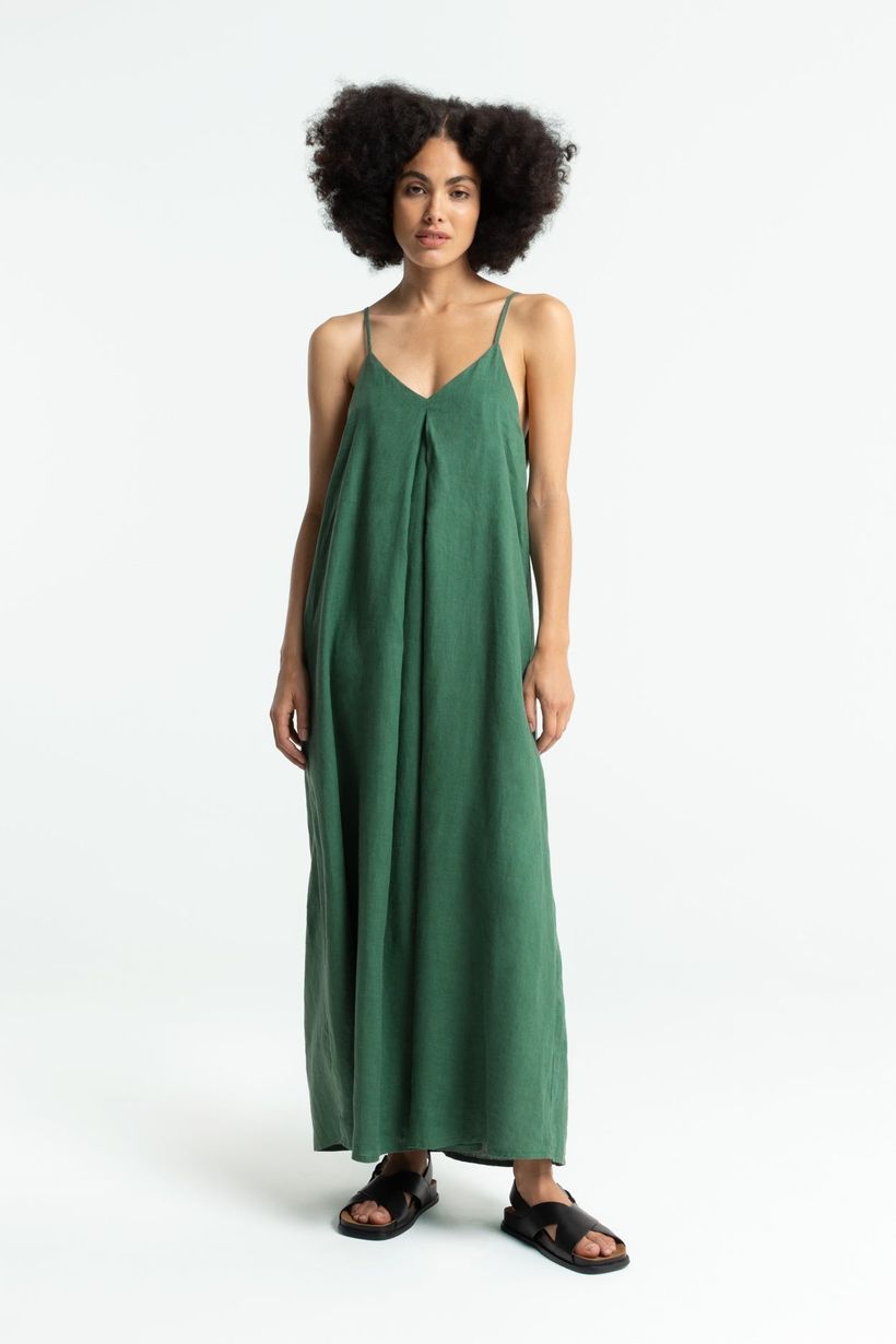 Robe longue en lin | vert "aubrey - bistro green" - Kings of Indigo