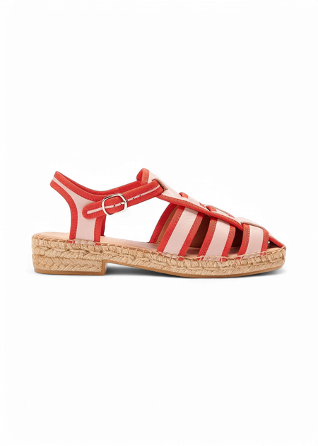 Sandales en cuir certifié et jute | bicolore "sativa rous - red" - Naguisa