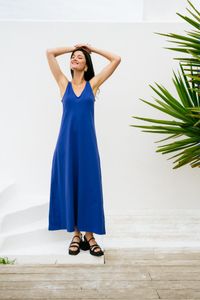 Robe longue en coton bio | bleu "indigo sade dress - blue"
