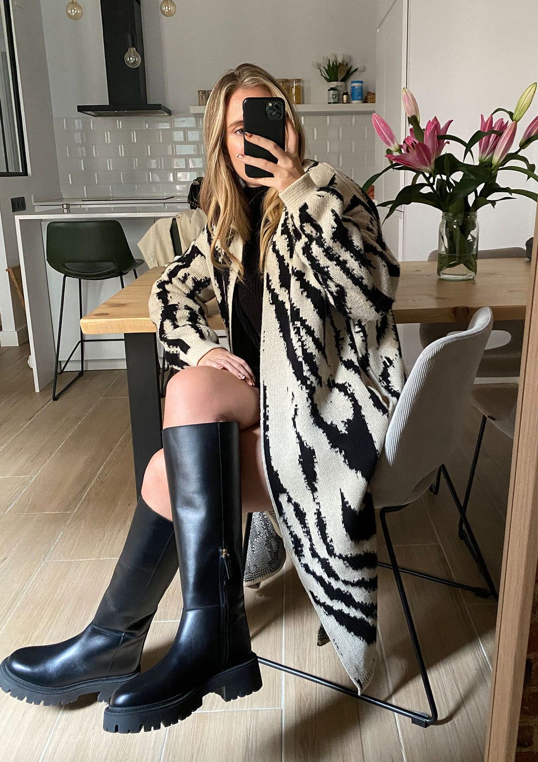 Bottes hautes en cuir certifie noir pluie black Feners