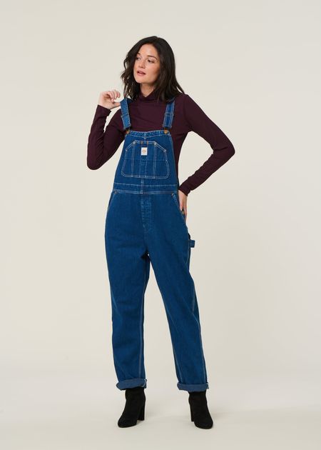 Salopette en jean en coton bio et recyclé - astrid denim dungarees blue