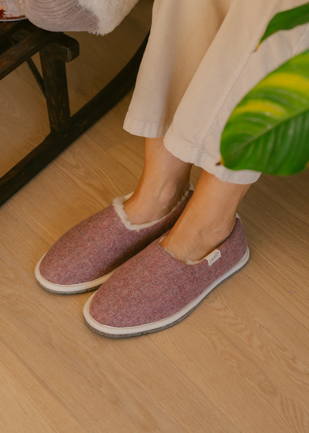 Chaussons en laine recyclée | rose "marcel rose chiné" - Caussun