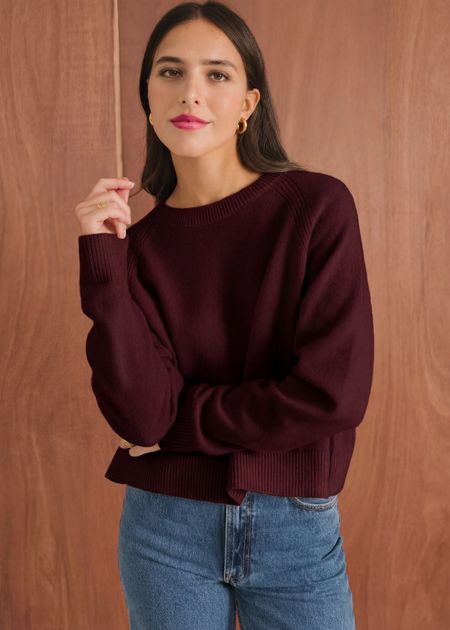 Pull boxy en laine mérinos recyclée | bordeaux