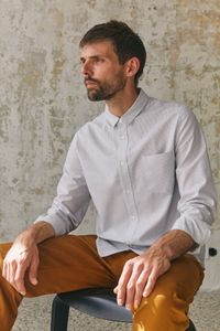 Chemise droite en coton bio | gris rayé "simon shirt - eco oxford striped grey"
