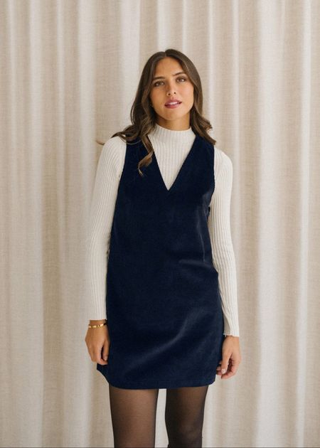 Robe chasuble velours en coton bio | marine "olympe" - Bonjour Demain