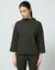 Pull léger col cheminée à manches 3/4 vert en coton bio - kallisto