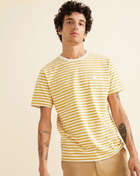 T-shirt rayé jaune moutarde en coton bio