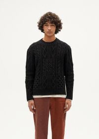 Pull uni texturé en laine mérinos certifiée | bleu gris "blue grey rasta knitted sweater - blue"