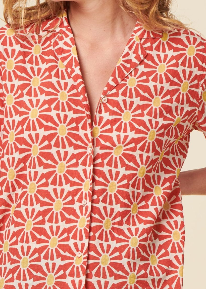 Chemise en coton biologique | rouge "marisol aloha blouse red" - Brava Fabrics
