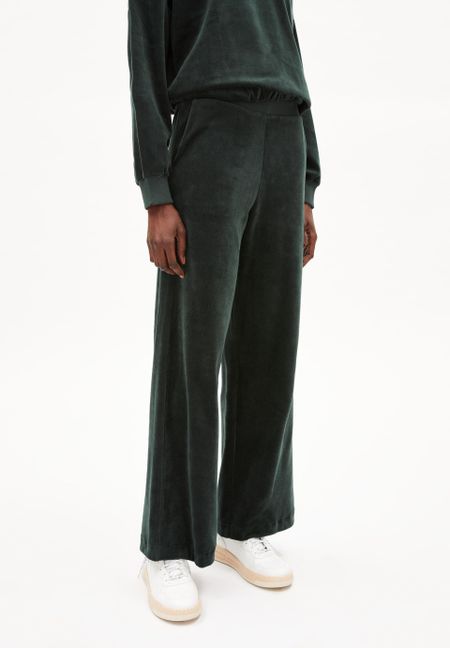 Pantalon ample en velours vert foncé en coton bio - asteyaa dark scarab