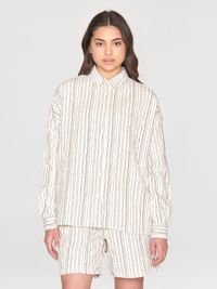 Chemise en coton bio | rayé marron "wrinkle stripe loose a-shape brown stripe"
