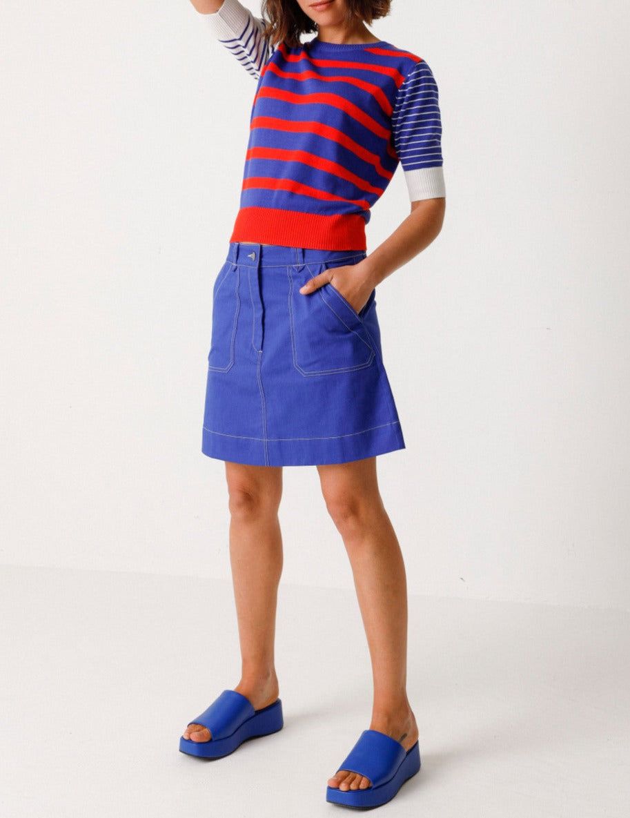 Jupe Trapèze Jupe Taille 46 Jupe Trapèze En Coton Bio Bleu 