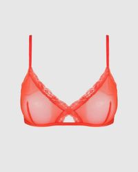 Soutien gorge triangle en matières recyclées | rouge "mesh lace trim triangle bralette - fiery red"