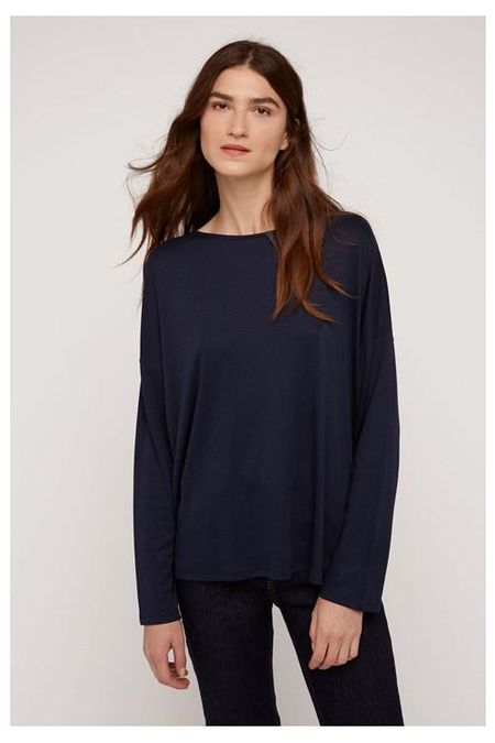 T-shirt à manches longues marine en tencel et coton bio - leigton