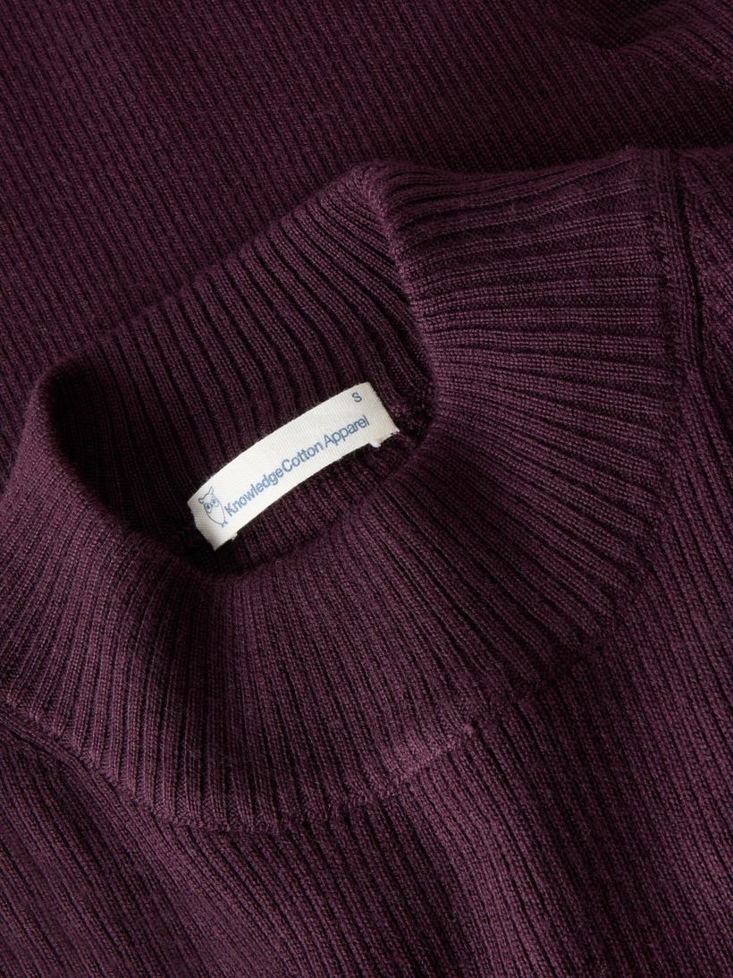 Pull côtelé en laine mérinos | prune "merino wool rib knit rws - fig" - Knowledge Cotton Apparel