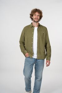 Chemise en velours fin verte en coton bio - elder capulet olive