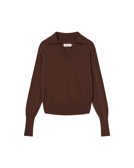 Pull col v en laine recyclée | marron "brown trash sheena knitted sweater"