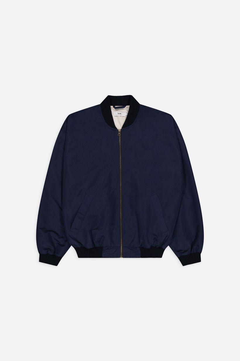 Veste bomber brodée en matière recyclée | bleu "tulbend navy" - Olow