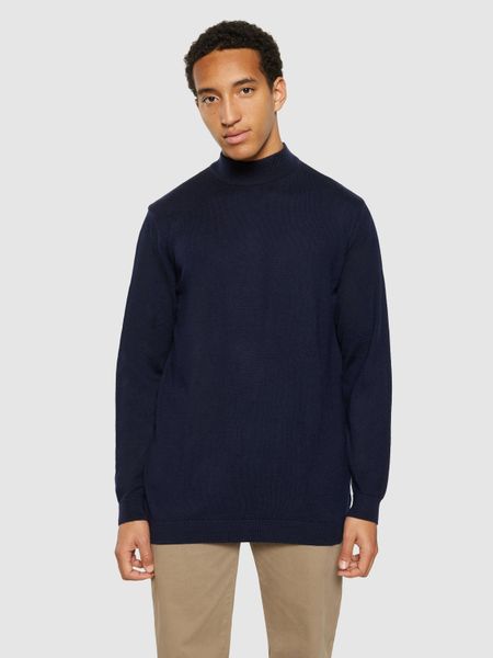 Pull col montant en laine mérinos | marine "merino mock neck total eclipse" - Knowledge Cotton Apparel