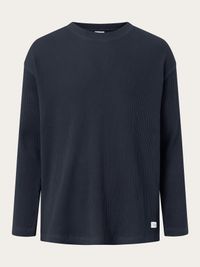 T-shirt manches longues gaufré en coton bio | marine "waffle oversized long sleeve night sky"