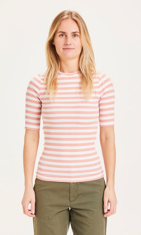 T-shirt rayé corail en coton bio - canna