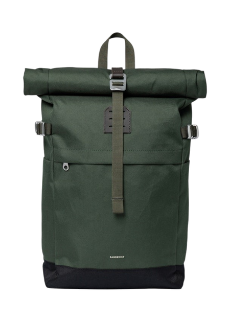 Sac à dos 23l en matière recyclée | vert "icon rolltop backpack m - dawn green with dark brown leather" - Sandqvist